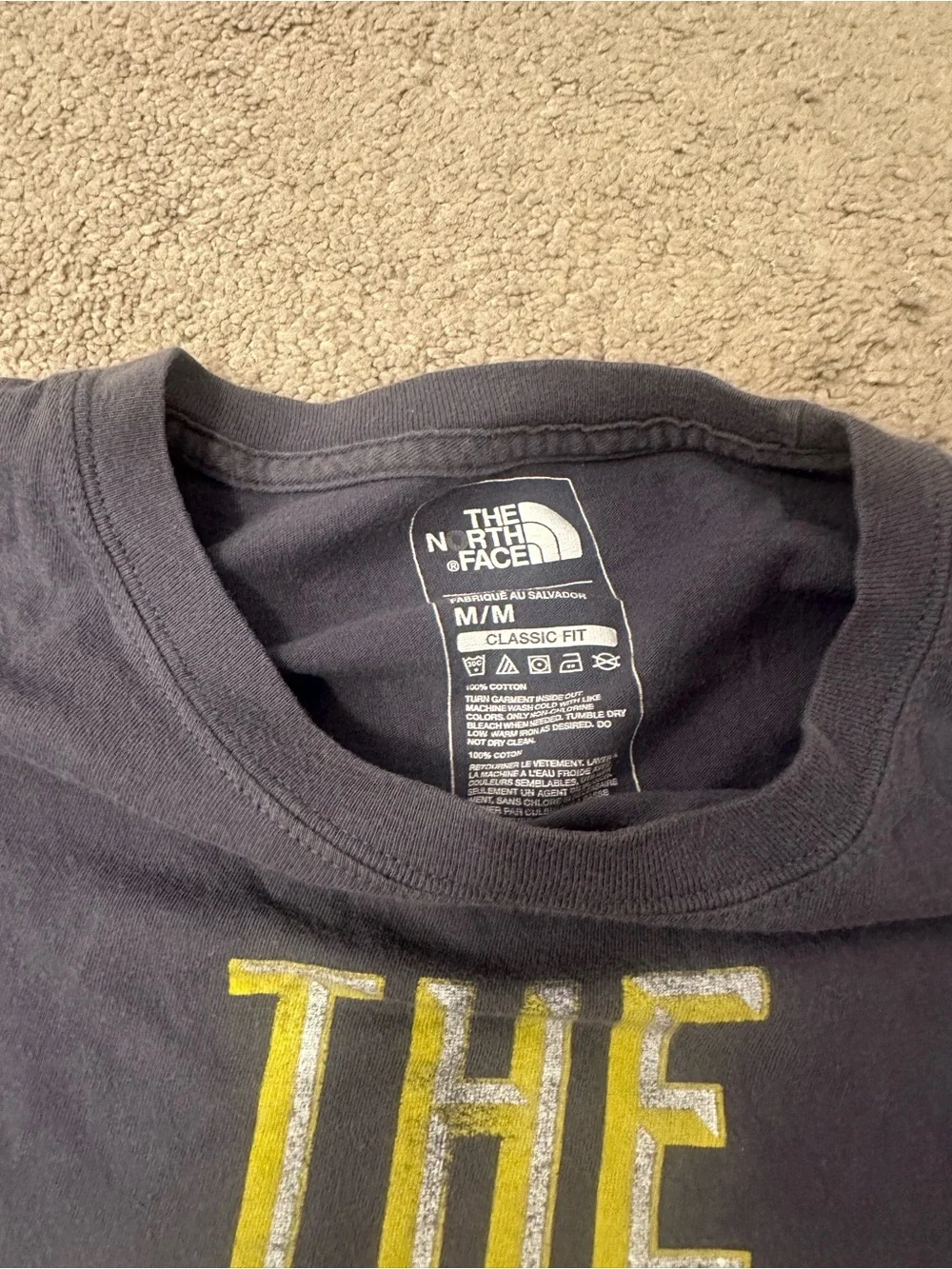 The North Face Men's Short Sleeve Logo Tee - Charcoal with Yellow Graphic
